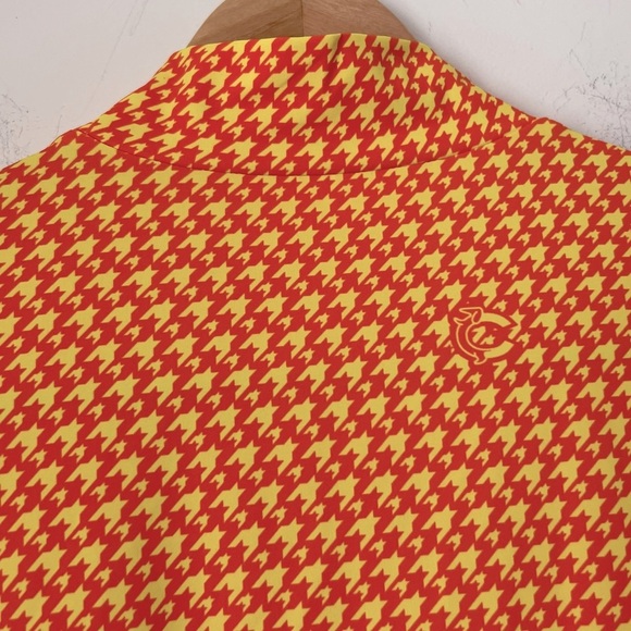 Louis Castel Vibrant Orange Patterned Logo Mock Neck Long Sleeve Golfing Top - Picture 9 of 13